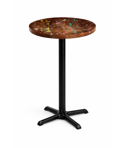 Masă Bistro Înaltă Ø60 cm Lemn Reciclat + Picior Fontă 56x56x107 cm