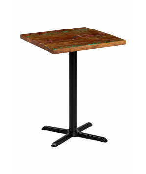 Masă Bistro Înaltă 80x80 cm Lemn Reciclat + Picior Fontă 76x76x107 cm
