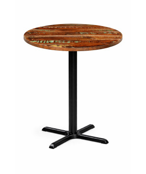 Masă Bistro Înaltă Ø80 cm Lemn Reciclat  Picior Fontă 76x76x107 cm