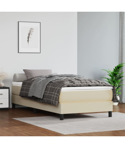 Saltea cu arcuri buzunar, fermitate medie, crem, 90x190x20 cm, piele ecologică - WOODBB3408