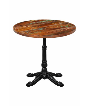 Masă Bistro Ø70 cm Lemn Reciclat + Picior Fontă 52x52x72 cm