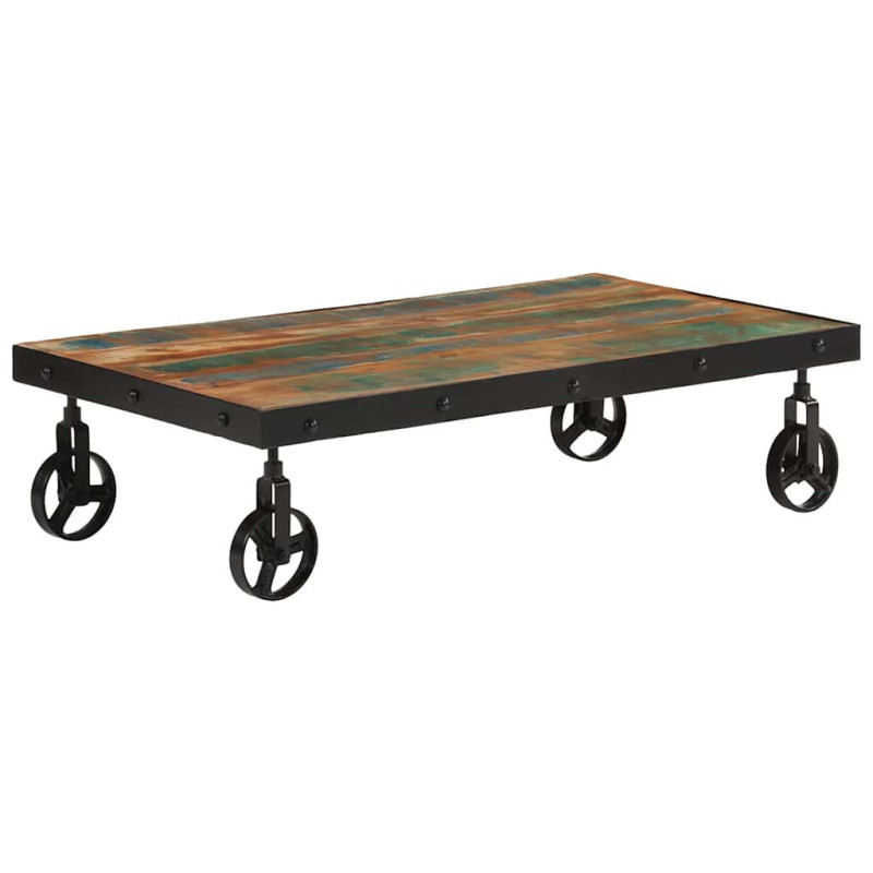 Măsuță cafea cu roți, din lemn masiv reciclat, dreptunghiulară, 100x55x26 cm, handmade Măsuță cafea cu roți, din lemn masiv reciclat, dreptunghiulară, 100x55x26 cm, handmade