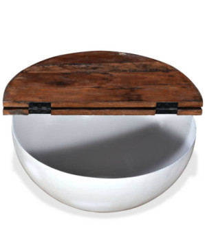 Măsuță cafea aspect industrial, din lemn masiv reciclat, formă bol, 60 x 27 cm