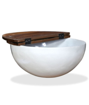 Măsuță cafea aspect industrial, din lemn masiv reciclat, formă bol, 60 x 27 cm