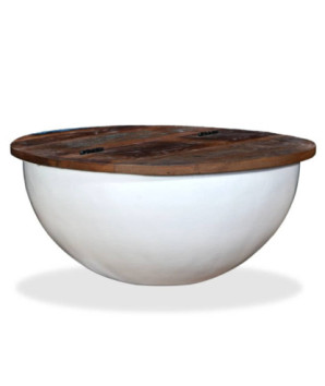 Măsuță cafea aspect industrial, din lemn masiv reciclat, formă bol, 60 x 27 cm