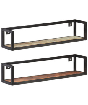 Rafturi de perete, 2 buc., 80 cm, lemn reciclat, cu aspect industrial - WOODBB52