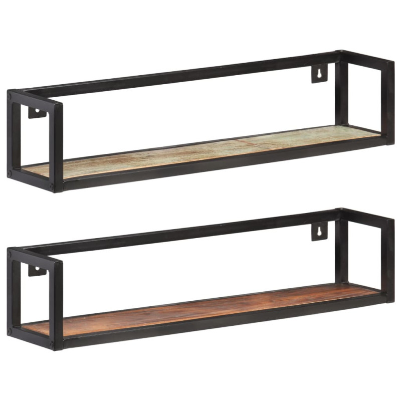 Rafturi de perete, 2 buc., 80 cm, lemn reciclat, cu aspect industrial - WOODBB52