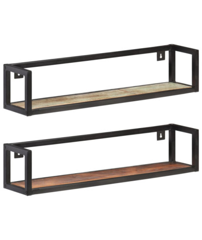 Rafturi de perete, 2 buc., 80 cm, lemn reciclat, cu aspect industrial - WOODBB52
