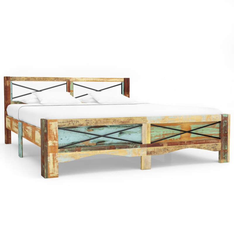 Cadru de pat, 180 x 200 cm, lemn reciclat, cu aspect antichizat - WOODBB365