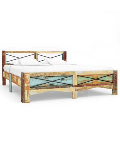 Cadru de pat, 180 x 200 cm, lemn reciclat, cu aspect antichizat - WOODBB365