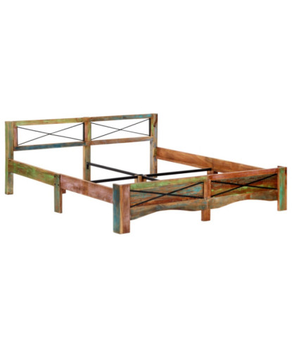 Cadru de pat, 180 x 200 cm, lemn reciclat, cu aspect antichizat - WOODBB365