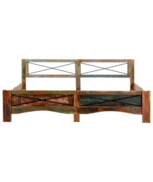 Cadru de pat, 180 x 200 cm, lemn reciclat, cu aspect antichizat - WOODBB365