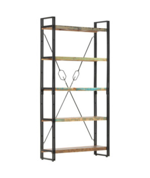 Bibliotecă cu aspect industrial, din lemn masiv reciclat, cu 5 rafturi, 90 x 30 x 180 cm, handmade
