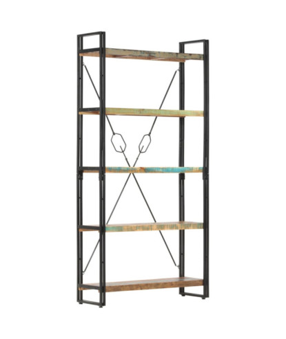 Bibliotecă cu aspect industrial, din lemn masiv reciclat, cu 5 rafturi, 90 x 30 x 180 cm, handmade