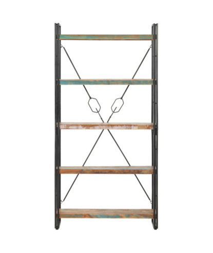 Bibliotecă cu aspect industrial, din lemn masiv reciclat, cu 5 rafturi, 90 x 30 x 180 cm, handmade