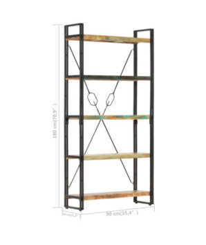 Bibliotecă cu aspect industrial, din lemn masiv reciclat, cu 5 rafturi, 90 x 30 x 180 cm, handmade