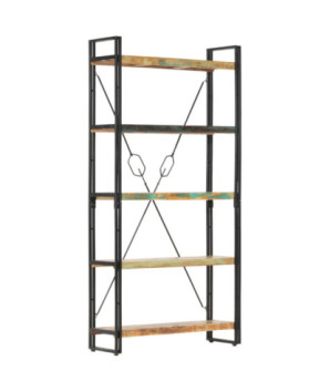Bibliotecă cu aspect industrial, din lemn masiv reciclat, cu 5 rafturi, 90 x 30 x 180 cm, handmade