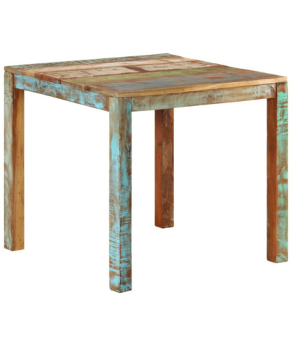 Masă de bucătărie pentru 4 persoane, aspect rustic, din lemn masiv reciclat, pătrată, 82 x 80 x 76 cm, handmade