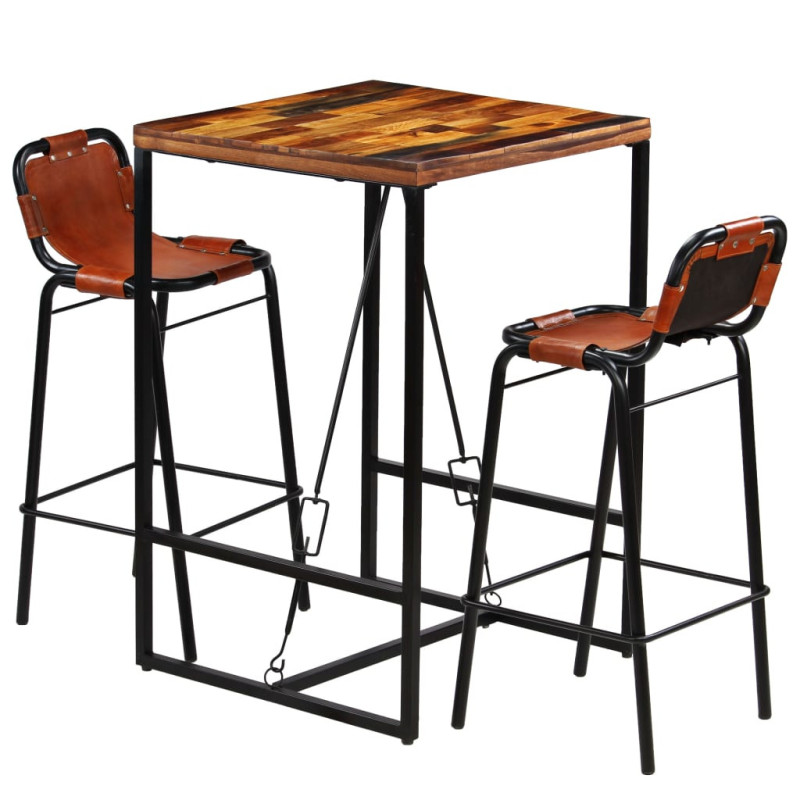 Masă bar cu 2 scaune cu spătar vintage, din lemn masiv reciclat, pătrată, 70 x 70 x 106 cm Masă bar cu 2 scaune cu spătar vintage, din lemn masiv reciclat, pătrată, 70 x 70 x 106 cm