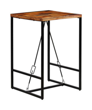 Masă bar cu 2 scaune cu spătar vintage, din lemn masiv reciclat, pătrată, 70 x 70 x 106 cm