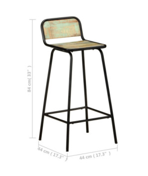 Scaune masă bar multicolor vintage, din lemn masiv reciclat, cu spătar, 2 buc.
