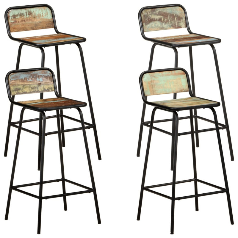 Scaune masă bar multicolor vintage, din lemn masiv reciclat, cu spătar, 4 buc. Scaune masă bar multicolor vintage, din lemn masiv reciclat, cu spătar, 4 buc.