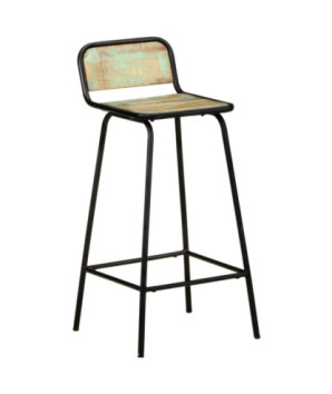 Scaune masă bar multicolor vintage, din lemn masiv reciclat, cu spătar, 4 buc.