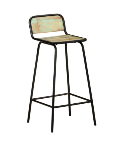 Scaune masă bar multicolor vintage, din lemn masiv reciclat, cu spătar, 4 buc.