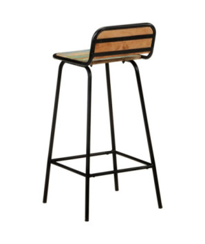 Scaune masă bar multicolor vintage, din lemn masiv reciclat, cu spătar, 4 buc.