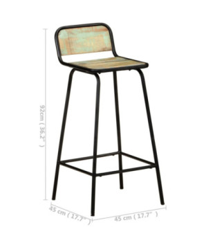 Scaune masă bar multicolor vintage, din lemn masiv reciclat, cu spătar, 4 buc.