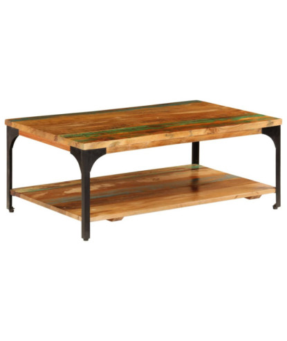 Măsuță de cafea cu raft, 100 x 60 x 35 cm, lemn reciclat, cu aspect vintage - WOODBB422