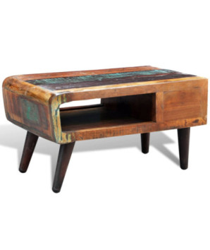 Măsuță de cafea cu margine curbată, 1 sertar, lemn reciclat, cu aspect antichizat - WOODBB430