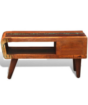 Măsuță de cafea cu margine curbată, 1 sertar, lemn reciclat, cu aspect antichizat - WOODBB430