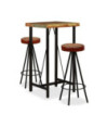 Mobilier bar 3 piese lemn reciclat, piele naturală, pânză, cu aspect industrial - WOODBB436 Mobilier bar 3 piese lemn reciclat, piele naturală, pânză, cu aspect industrial - WOODBB436
