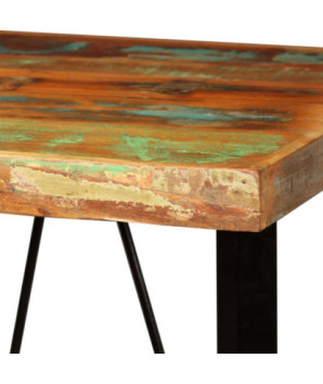 Mobilier bar 3 piese lemn reciclat, piele naturală, pânză, cu aspect industrial - WOODBB436