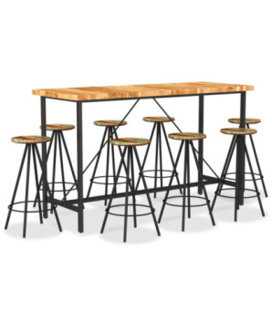 Set de bar, 9 piese, lemn masiv de acacia și lemn reciclat, cu aspect industrial - WOODBB438