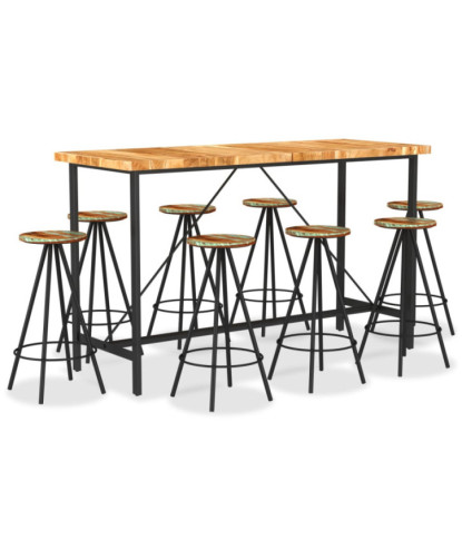 Set de bar, 9 piese, lemn masiv de acacia și lemn reciclat, cu aspect industrial - WOODBB438