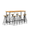 Set de bar, 9 piese, lemn masiv de acacia și lemn reciclat, cu aspect industrial - WOODBB438