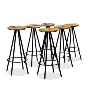 Masă bar cu 6 scaune fără spătar, aspect industrial, din lemn masiv reciclat, dreptunghiulară, 150 x 70 x 107 cm, handmade