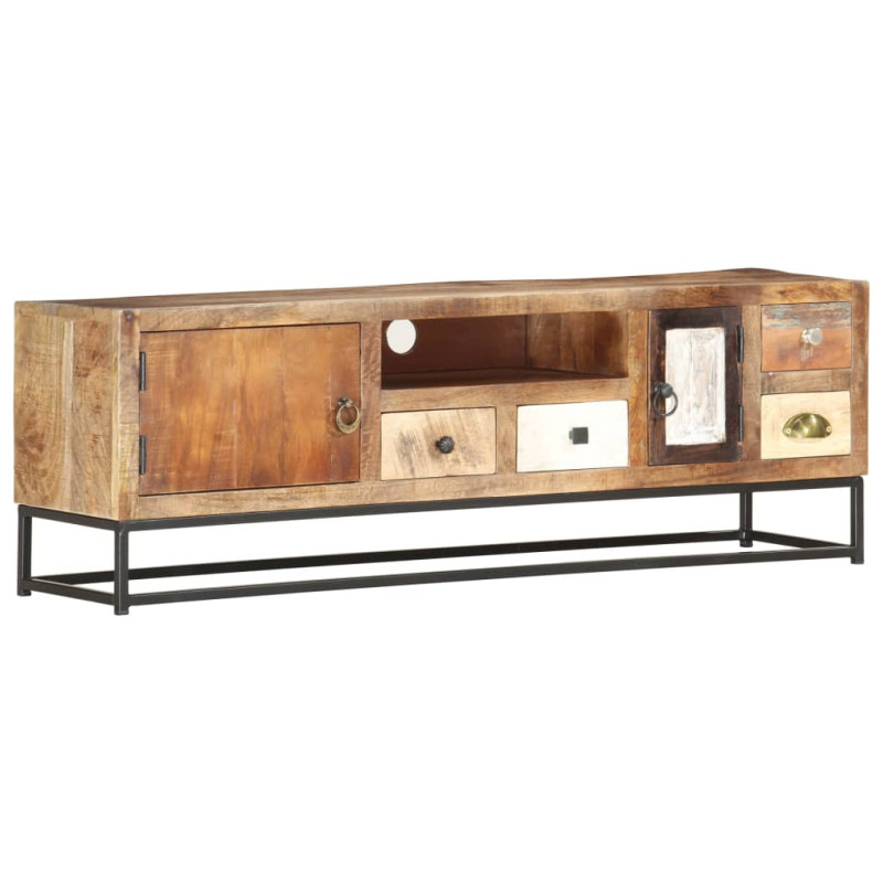 Comodă TV cu picioare, aspect industrial, din lemn masiv reciclat, 120 x 30 x 40 cm, handmade