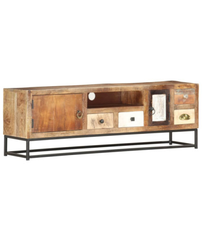 Comodă TV cu picioare, aspect industrial, din lemn masiv reciclat, 120 x 30 x 40 cm, handmade