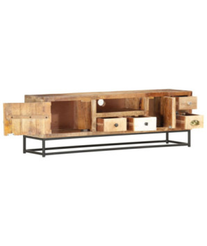 Comodă TV cu picioare, aspect industrial, din lemn masiv reciclat, 120 x 30 x 40 cm, handmade