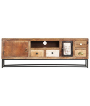 Comodă TV cu picioare, aspect industrial, din lemn masiv reciclat, 120 x 30 x 40 cm, handmade