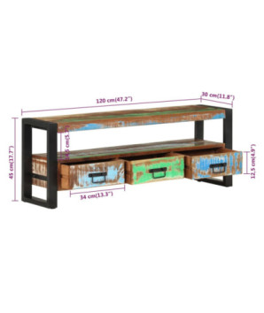 Comodă TV, 120x30x45 cm, lemn reciclat, cu aspect antichizat - WOODBB454