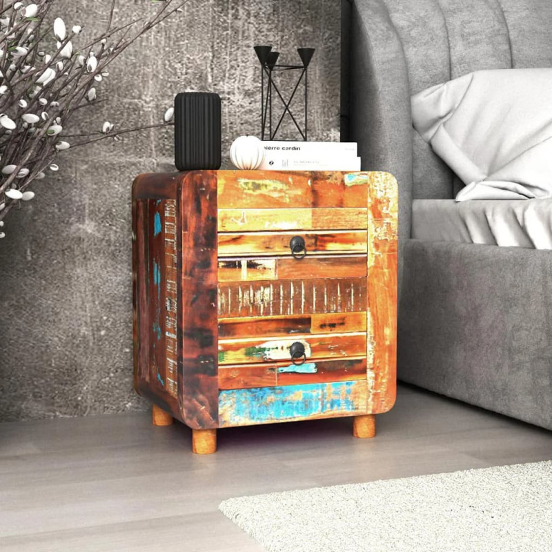 Noptieră vintage, din lemn masiv reciclat, cu 2 sertare, 43 x 33 x 51 cm, handmade