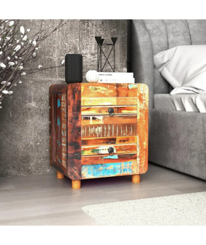 Noptieră vintage, din lemn masiv reciclat, cu 2 sertare, 43 x 33 x 51 cm, handmade