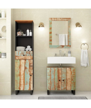 Set mobilier de baie, 3 piese, lemn reciclat - WOODBB465