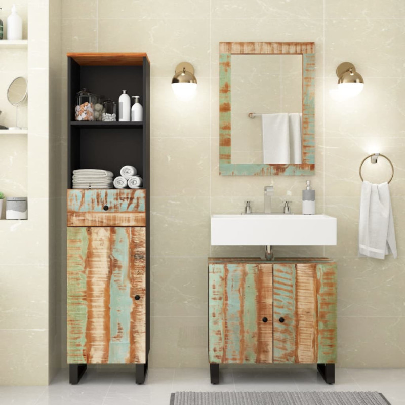 Set mobilier de baie, 3 piese, lemn reciclat - WOODBB465