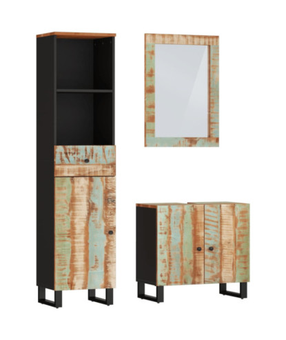 Set mobilier de baie, 3 piese, lemn reciclat - WOODBB465