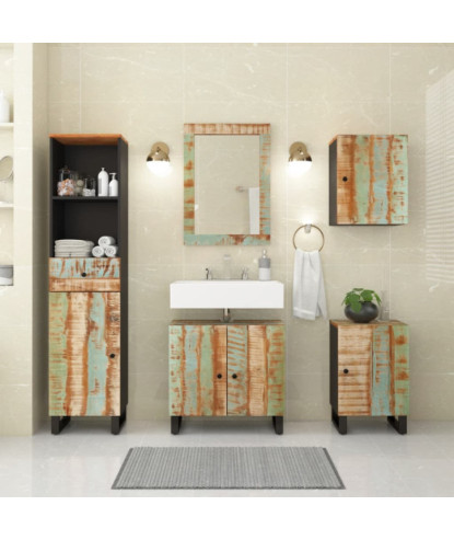 Set mobilier de baie, 5 piese, lemn reciclat - WOODBB466
